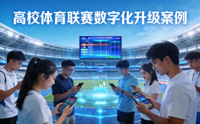 高校体育联赛数字化升级案例封面 - 大学生在体育场使用移动设备